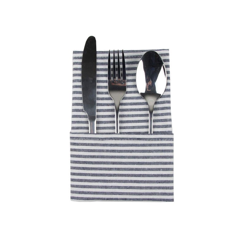 INFEI Plain Striped Cotton Linen Blended Dinner Cloth Napkins - Set of 12 (40 x 30 cm) - for Events & Home Use (Navy) - Image 3